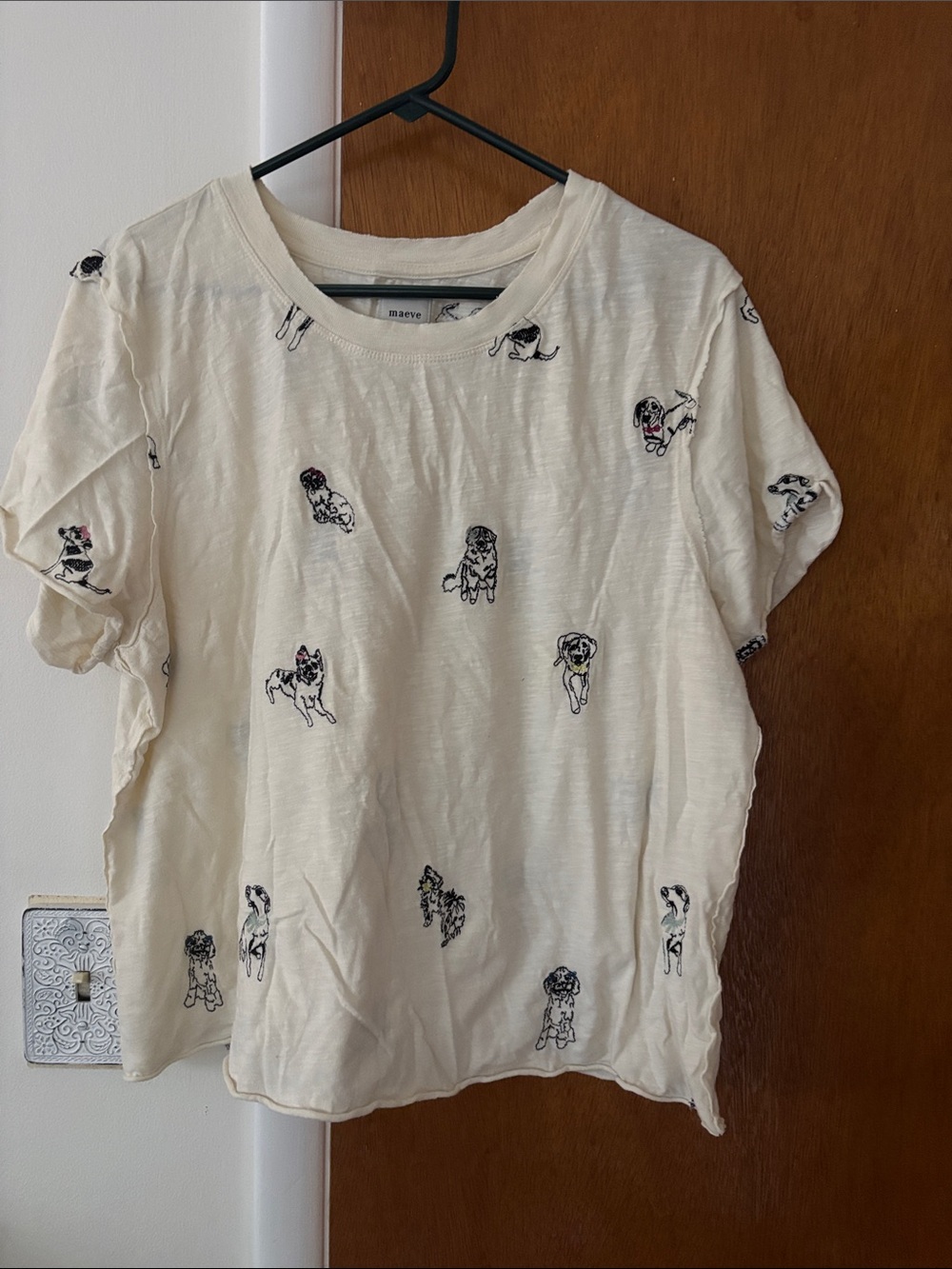 Maeve Cream Short Sleeve Tee with Dog Motif